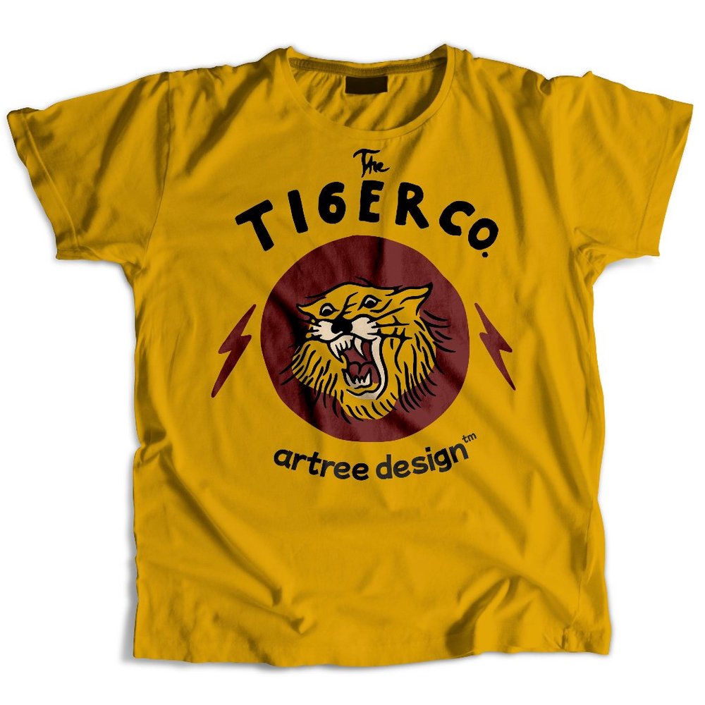 Yellow Retro Vintage Asian Tiger Chinese Japanese Style Mens Womens T shirt
